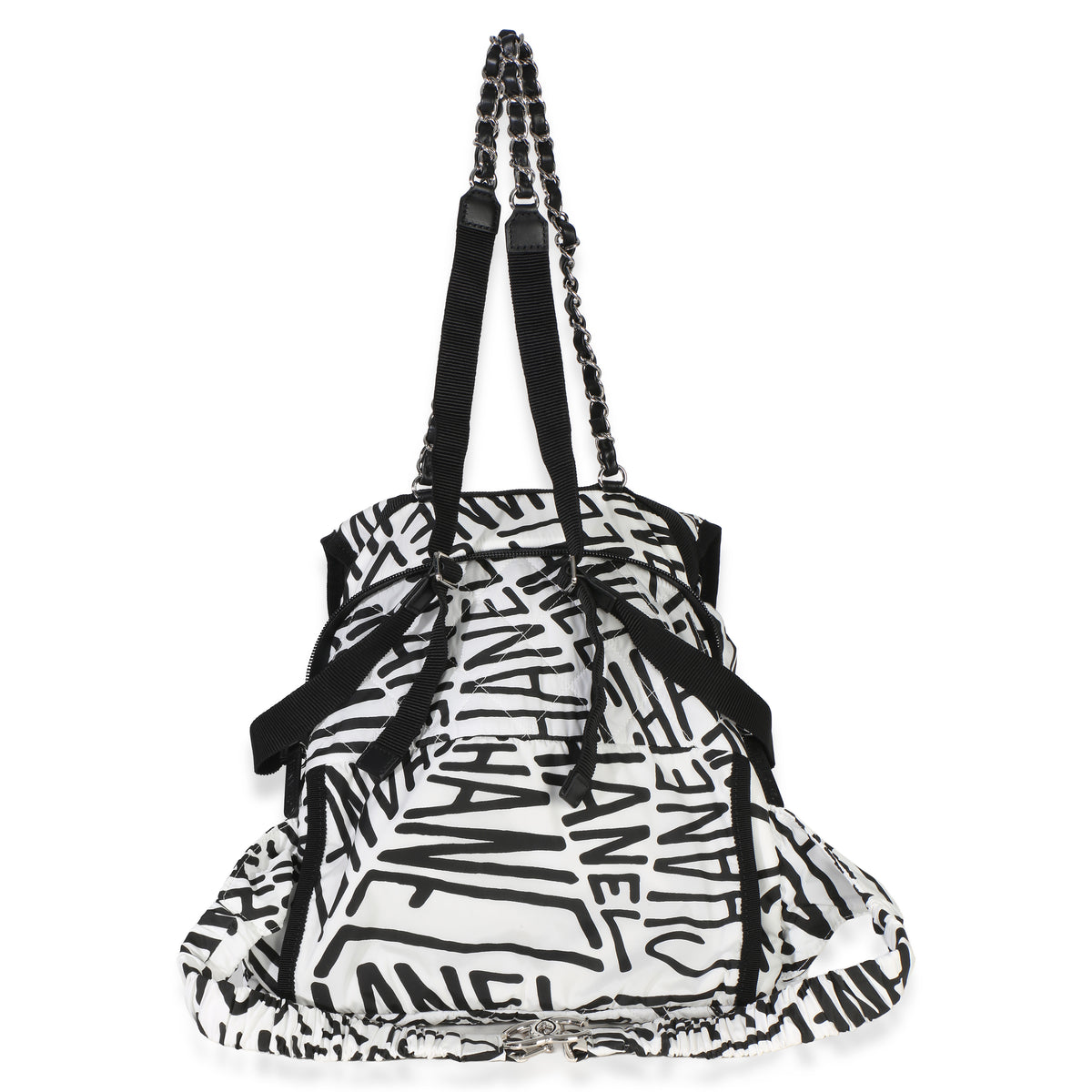 Chanel White Black Nylon Printed Coco Neige Backpack Handbag bv