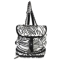Chanel White Black Nylon Printed Coco Neige Backpack Handbag fv