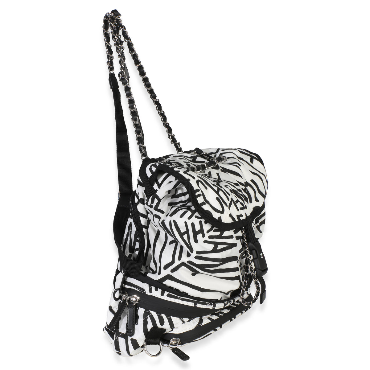 Chanel White Black Nylon Printed Coco Neige Backpack Handbag pv