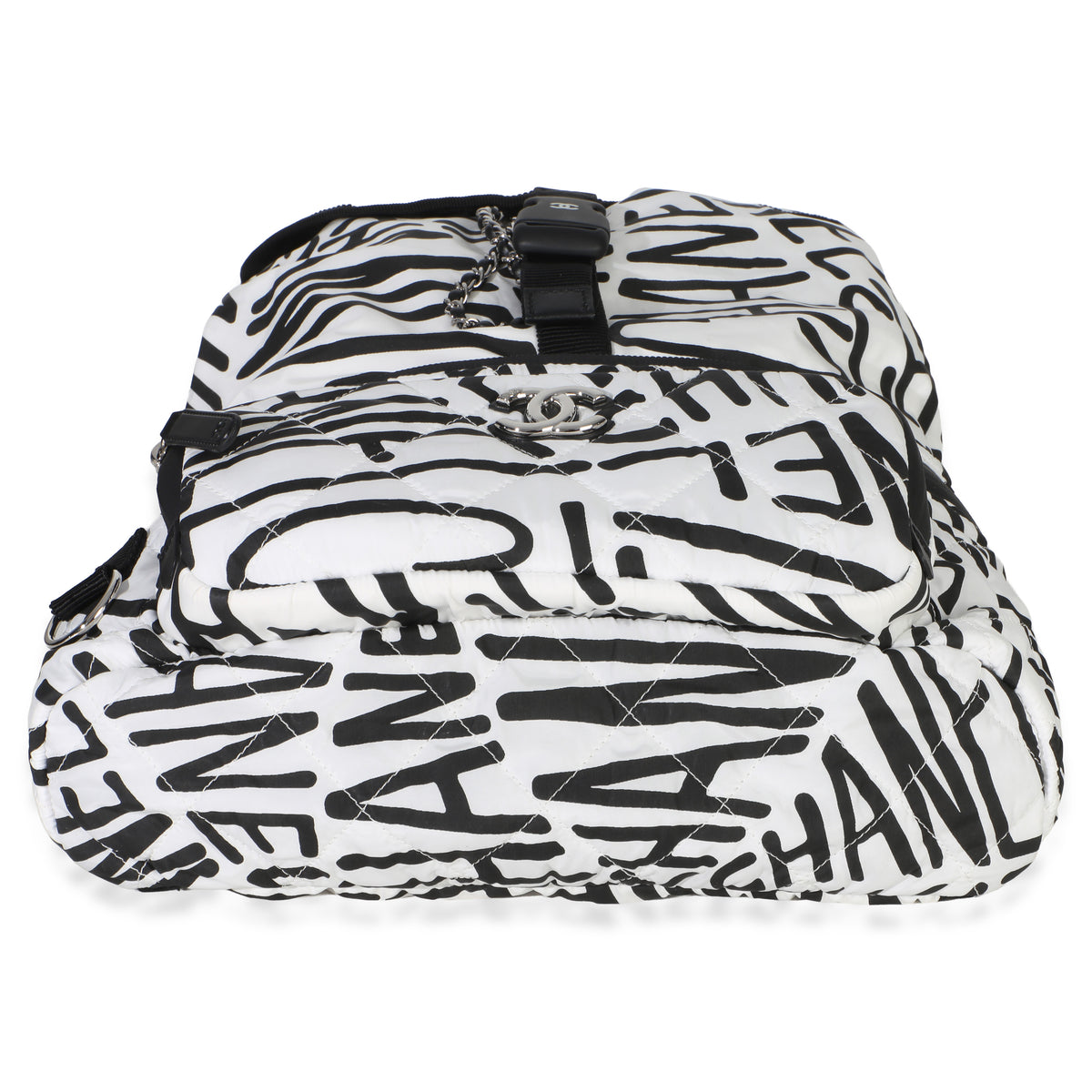Chanel White Black Nylon Printed Coco Neige Backpack Handbag stamp
