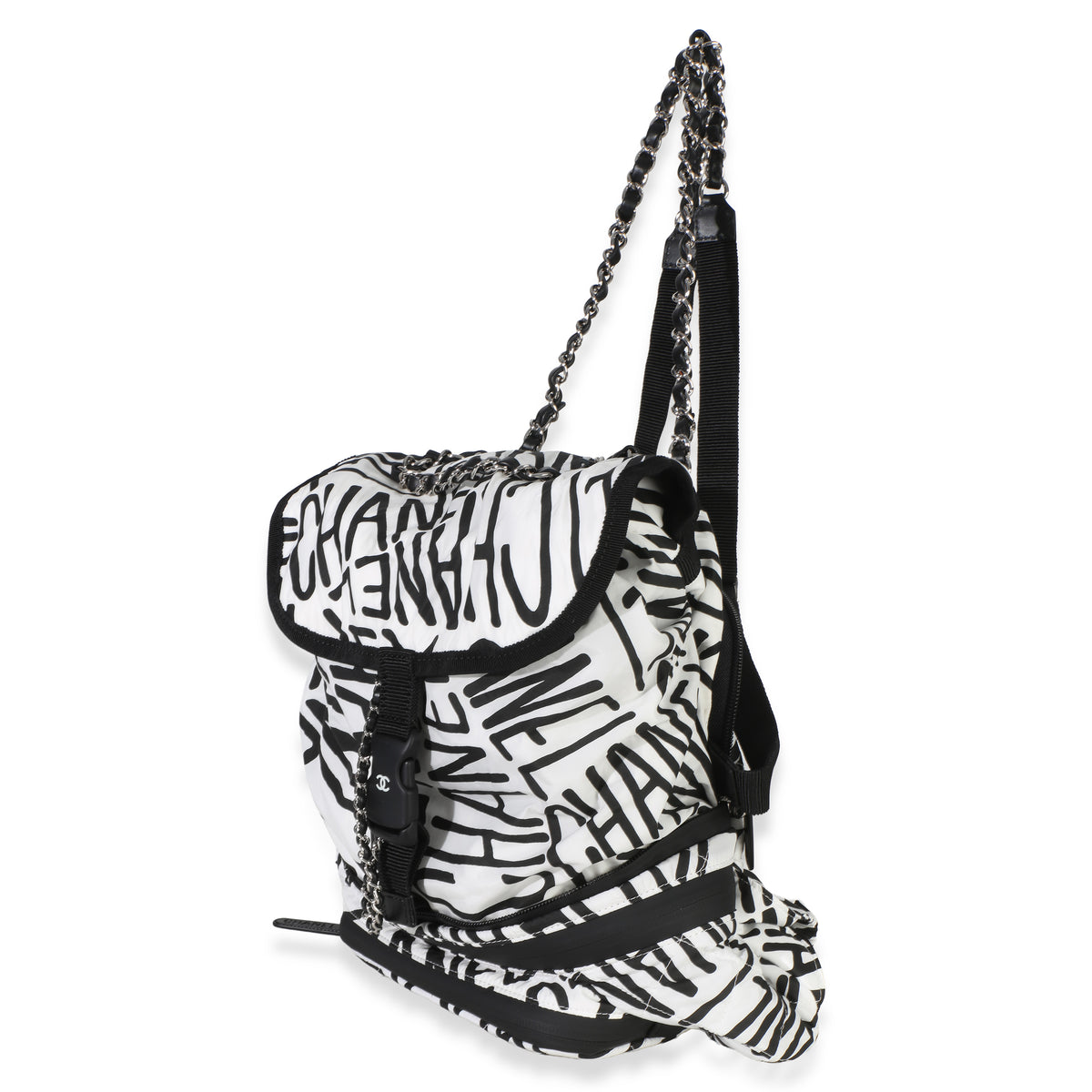 Chanel White Black Nylon Printed Coco Neige Backpack Handbag sv