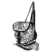 Chanel White Black Nylon Printed Coco Neige Backpack Handbag sv