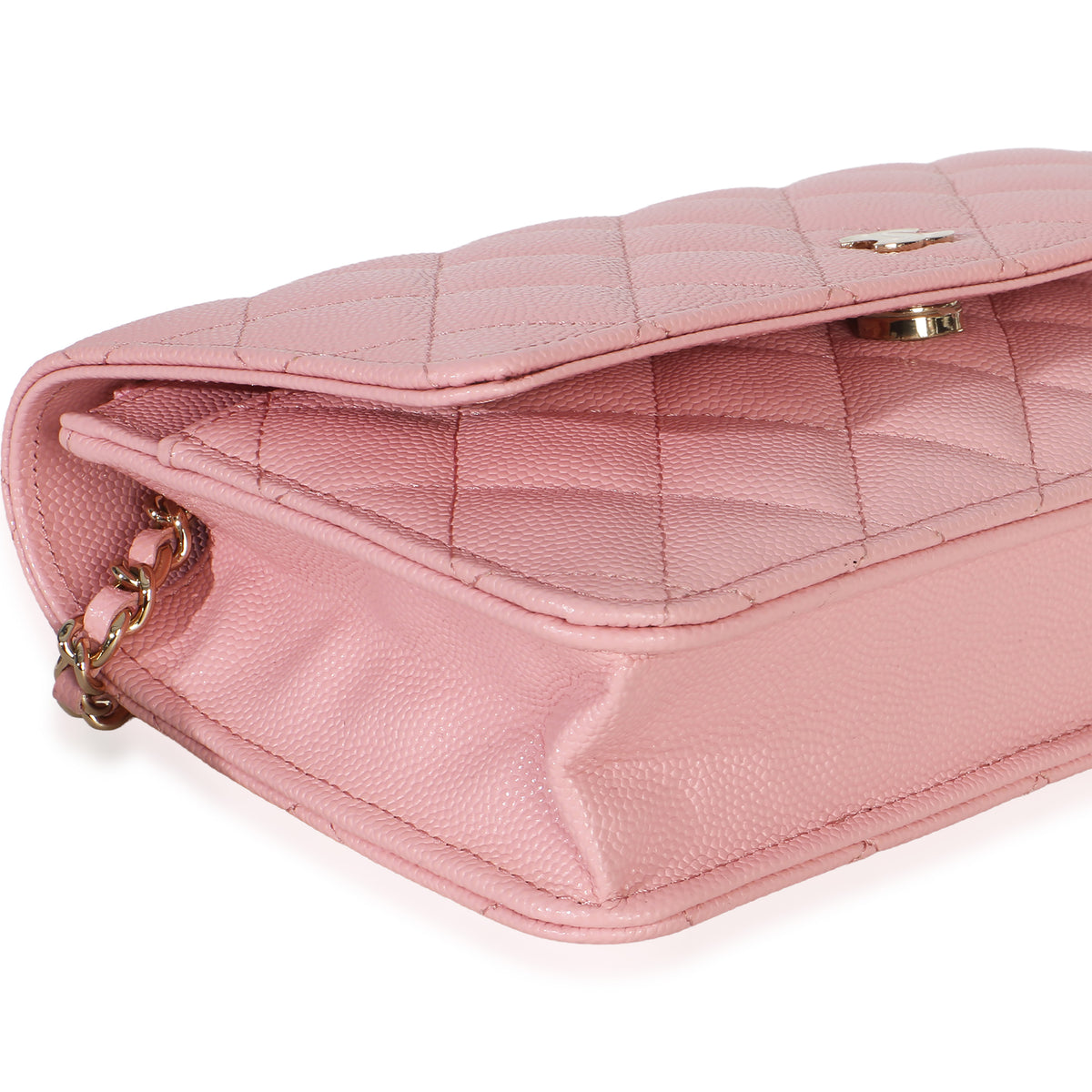 Chanel Pink Quilted Caviar Wallet On Chain Handbag clasp