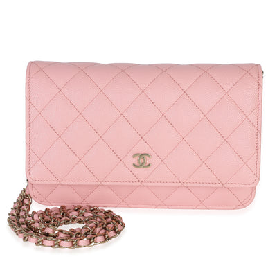 Chanel Pink Quilted Caviar Wallet On Chain Handbag fv