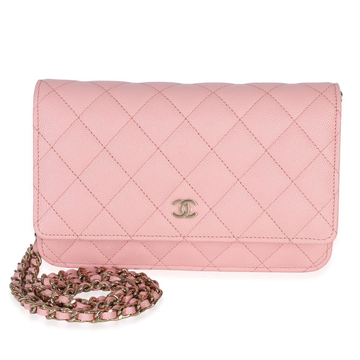 Chanel Pink Quilted Caviar Wallet On Chain Handbag fv