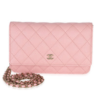 Chanel Pink Quilted Caviar Wallet On Chain Handbag fv