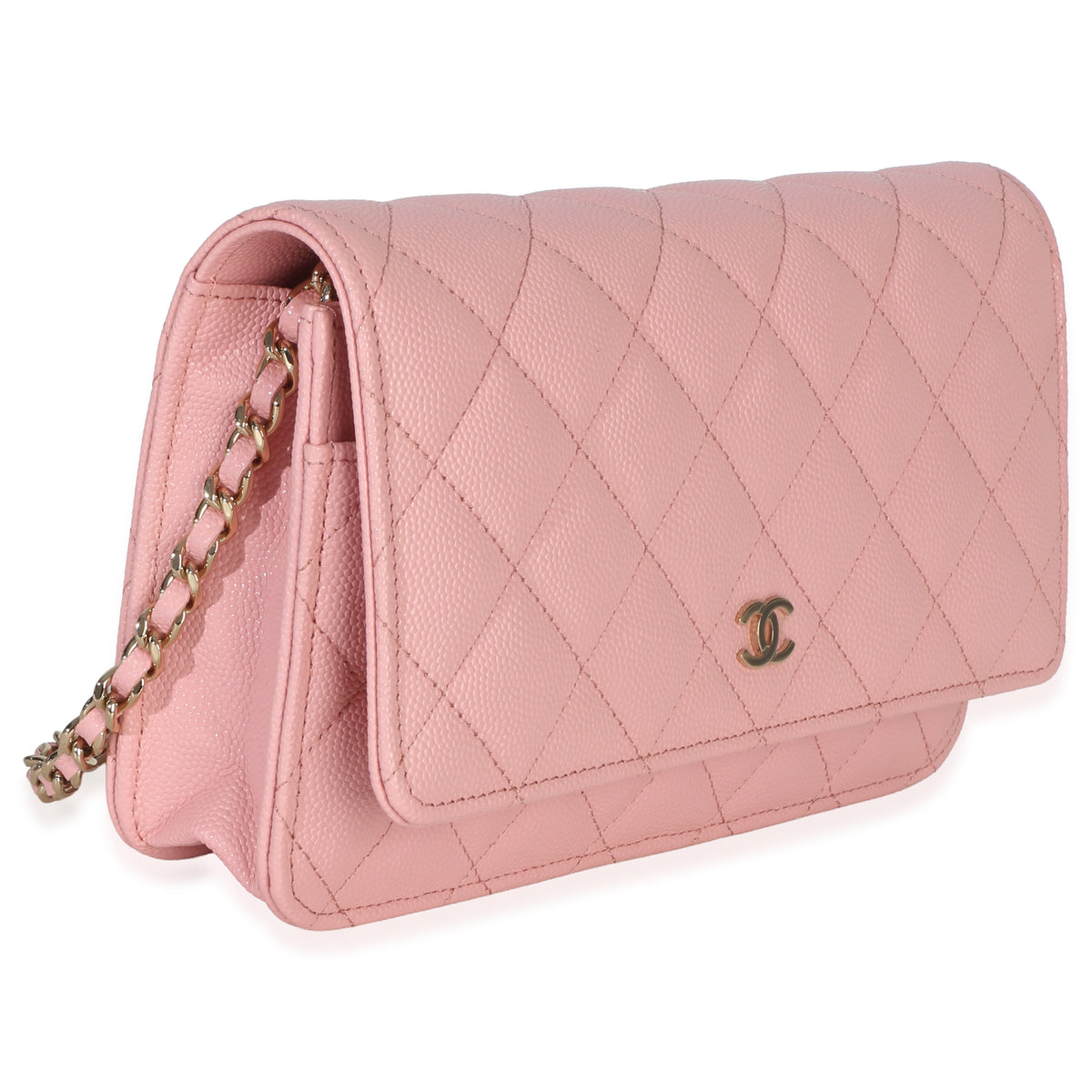 Chanel Pink Quilted Caviar Wallet On Chain Handbag pv