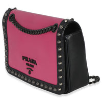 Prada Black Pink Calfskin Glace Studded Chain Flap Handbag 2