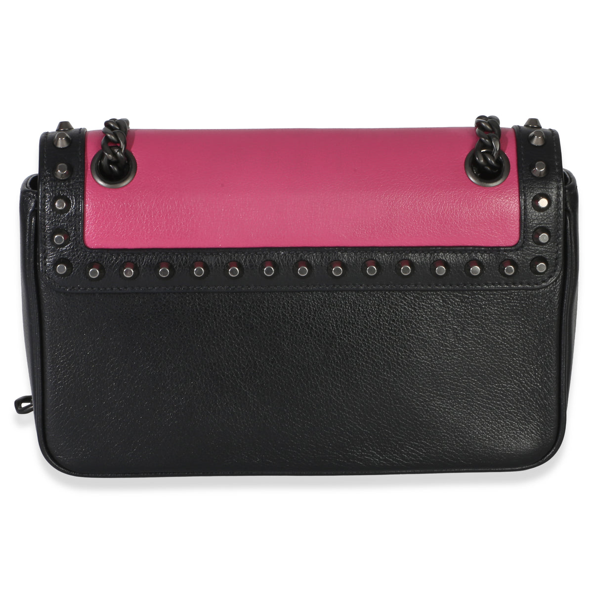 Prada Black Pink Calfskin Glace Studded Chain Flap Handbag 4
