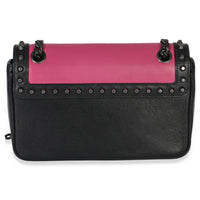 Prada Black Pink Calfskin Glace Studded Chain Flap Handbag 4