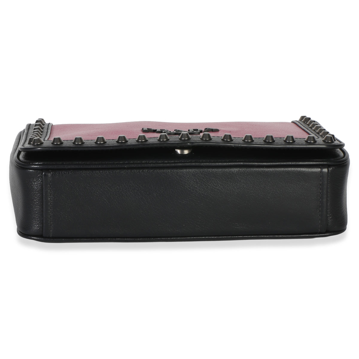 Prada Black Pink Calfskin Glace Studded Chain Flap Handbag 5