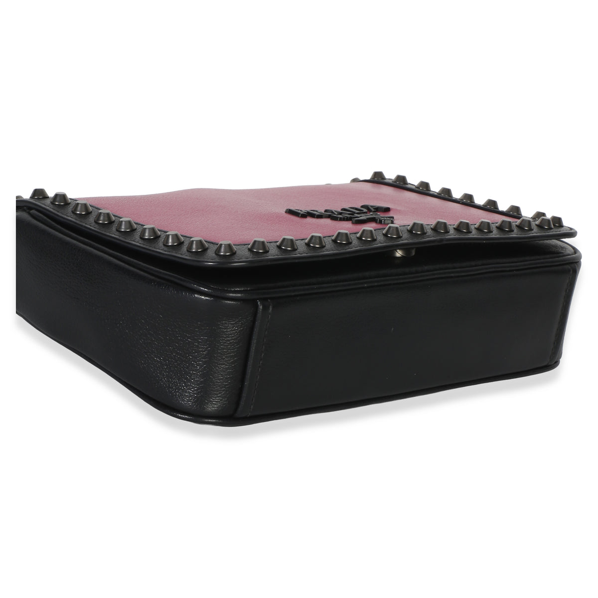 Prada Black Pink Calfskin Glace Studded Chain Flap Handbag 7