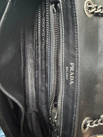 Prada Black Pink Calfskin Glace Studded Chain Flap Handbag ad1