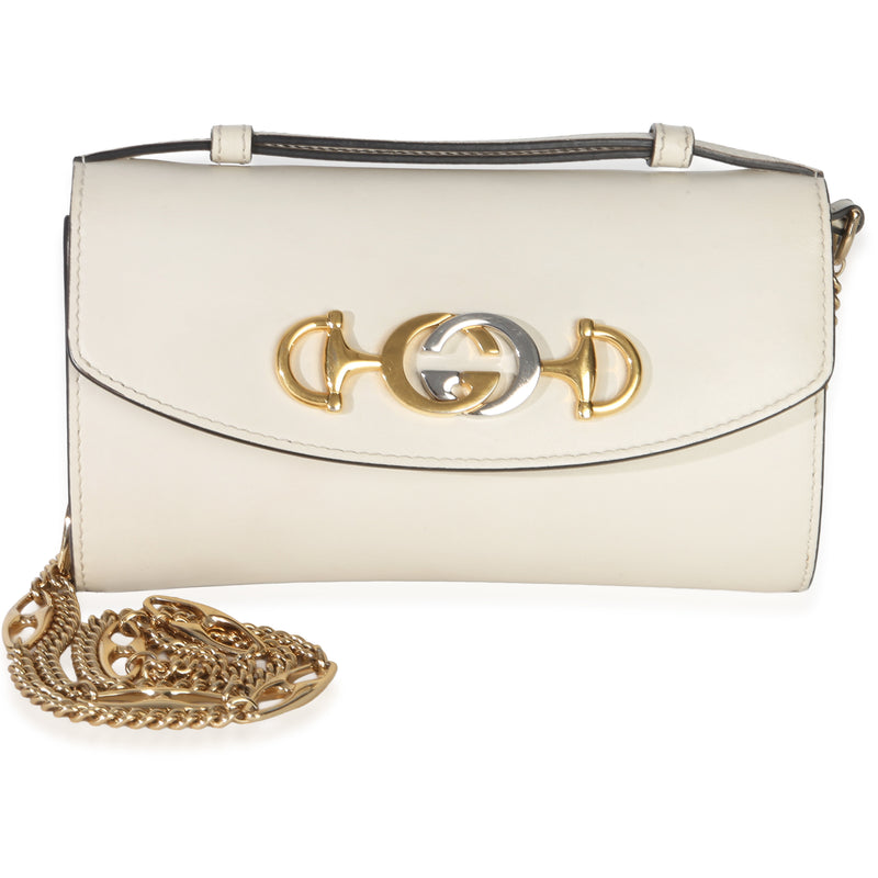 Gucci Cream Smooth Calfskin Mini Zumi Chain Shoulder Bag Handbag fv