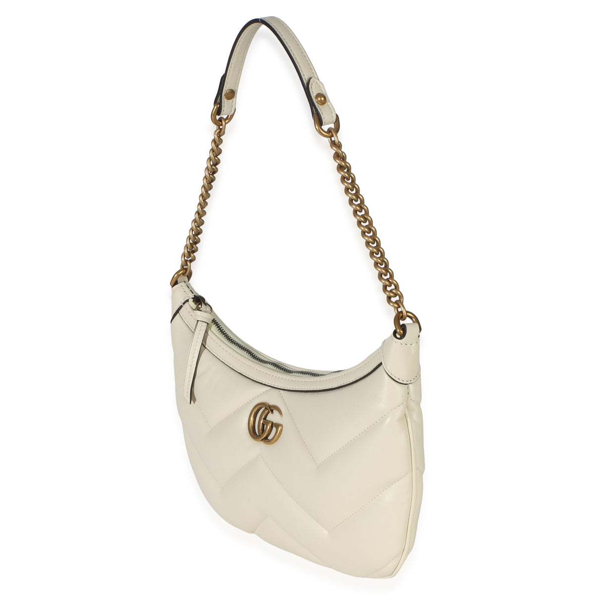 Gucci Cream GG Marmont Matelasse Small Chain Moon Hobo Handbag 2