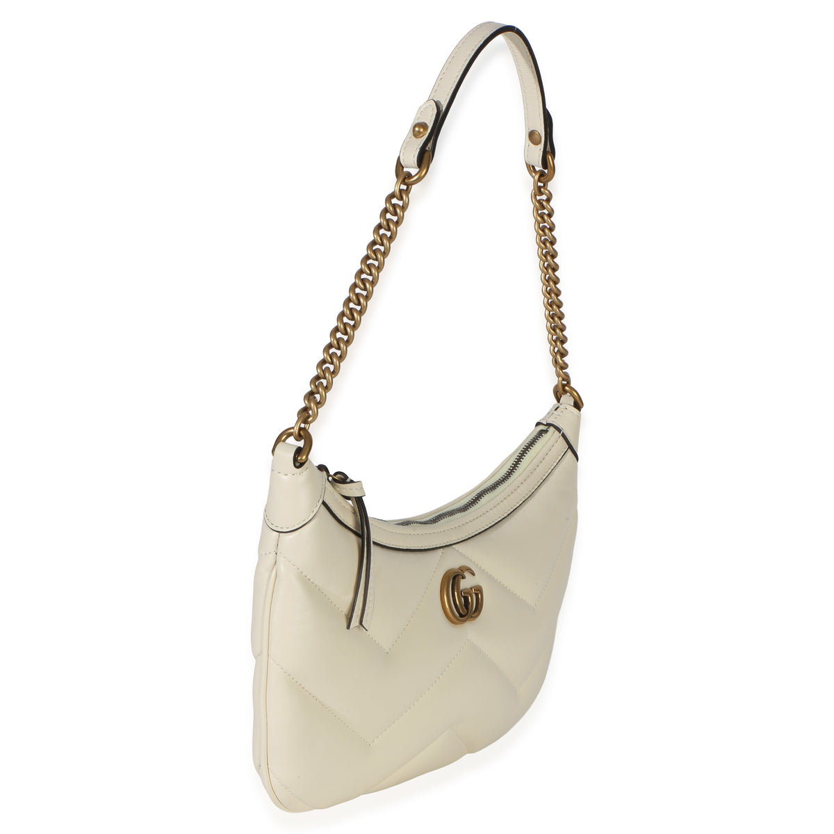Gucci Cream GG Marmont Matelasse Small Chain Moon Hobo Handbag 3