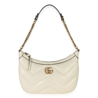 Gucci Cream GG Marmont Matelasse Small Chain Moon Hobo Handbag fv