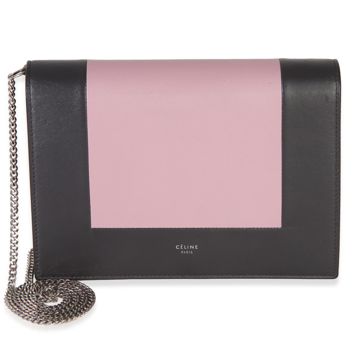 Celine Grey Pink Smooth Calfskin Frame Evening Clutch On Chain Handbag fv