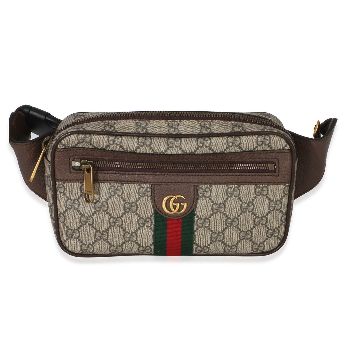 Gucci Brown Soft GG Supreme Monogram Medium Ophidia Belt Bag Handbag fv