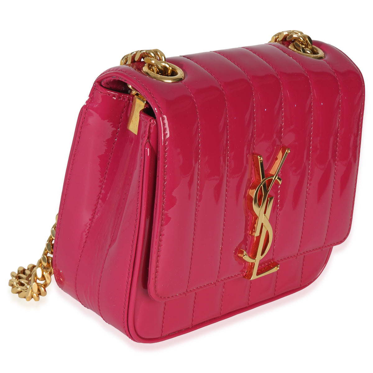 Saint Laurent Pink Patent Matelasse Monogram Small Vicky Chain Bag Handbag 3