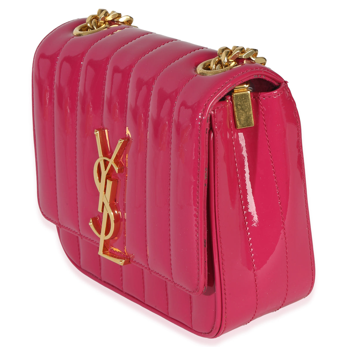 Saint Laurent Pink Patent Matelasse Monogram Small Vicky Chain Bag Handbag 2