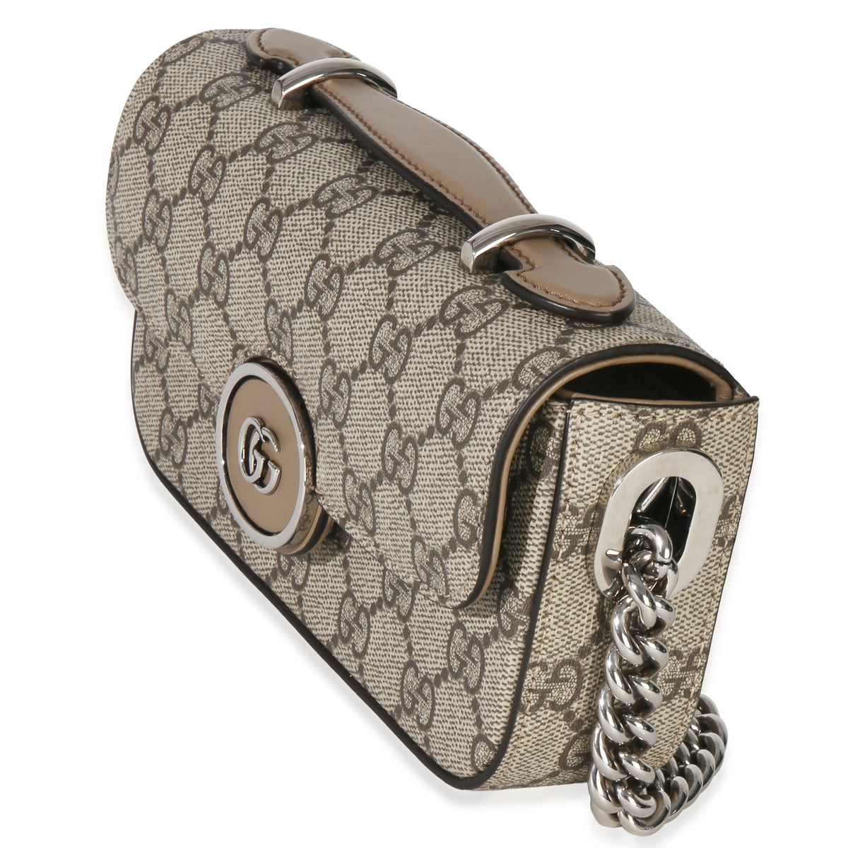 Gucci Beige Ebony GG Supreme Senna Petite GG Top Handle Chain Shoulder Bag Handbag 2
