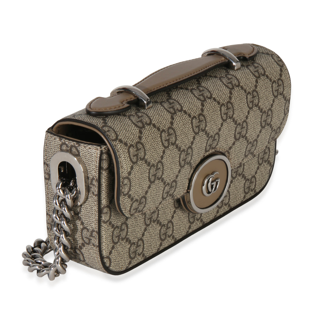 Gucci Beige Ebony GG Supreme Senna Petite GG Top Handle Chain Shoulder Bag Handbag 3