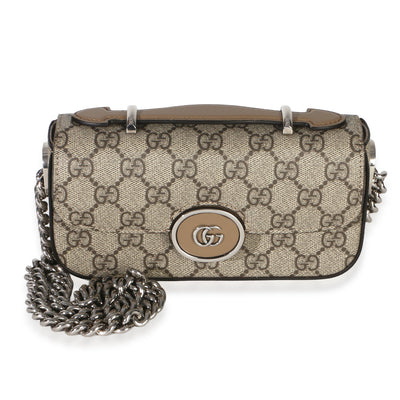 Gucci Beige Ebony GG Supreme Senna Petite GG Top Handle Chain Shoulder Bag Handbag fv