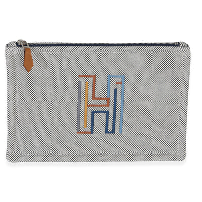 Hermès Mens Marine Cotton H Labyrinthe Case Handbag fv