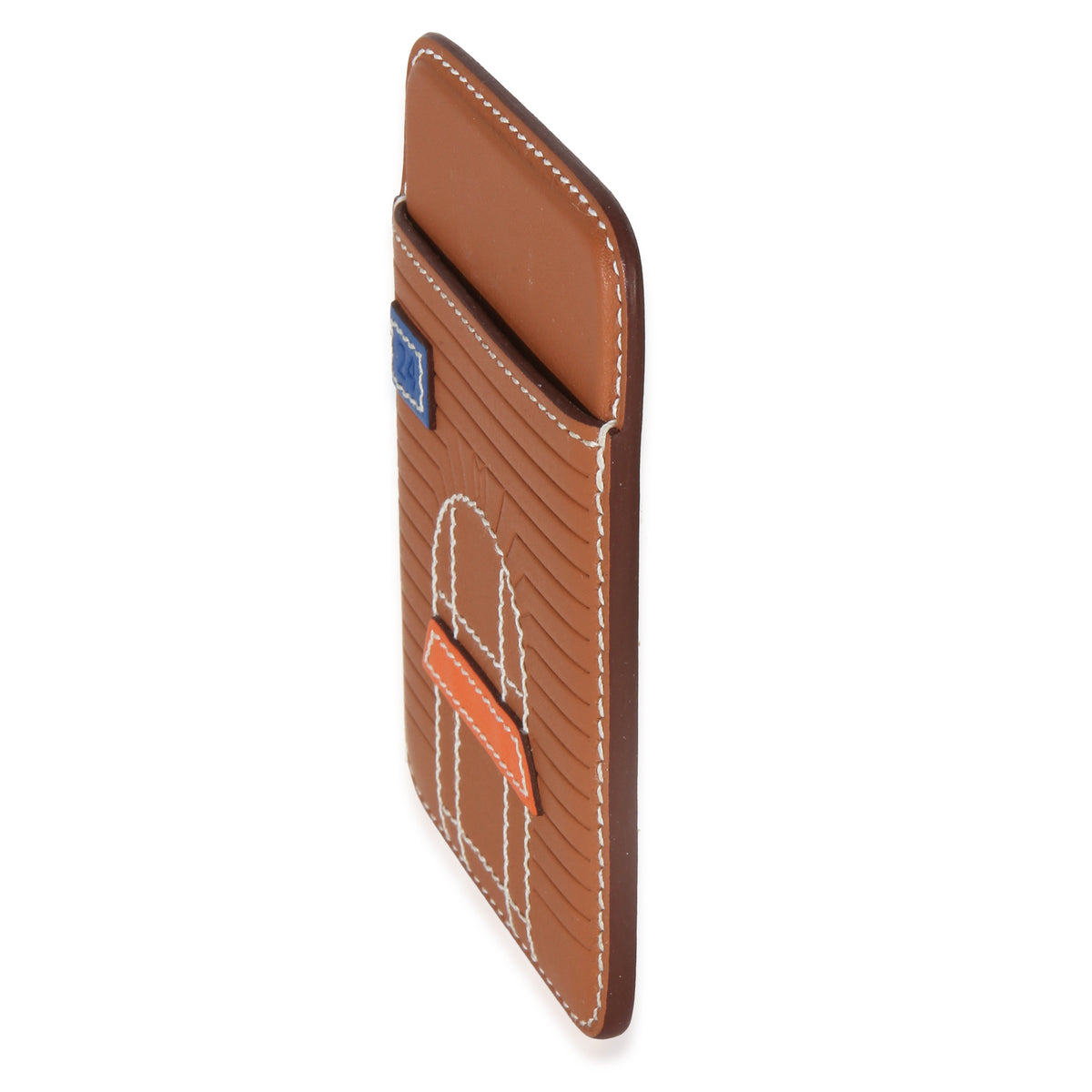 Hermès Gold Bleu De France Orange Swift Faubourg MagSafe Card Holder Wallet 2