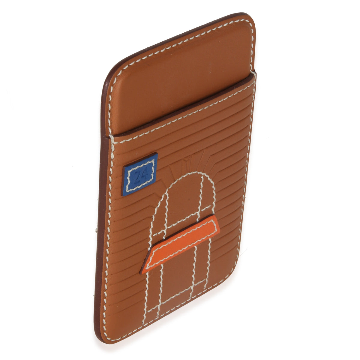 Hermès Gold Bleu De France Orange Swift Faubourg MagSafe Card Holder Wallet 3
