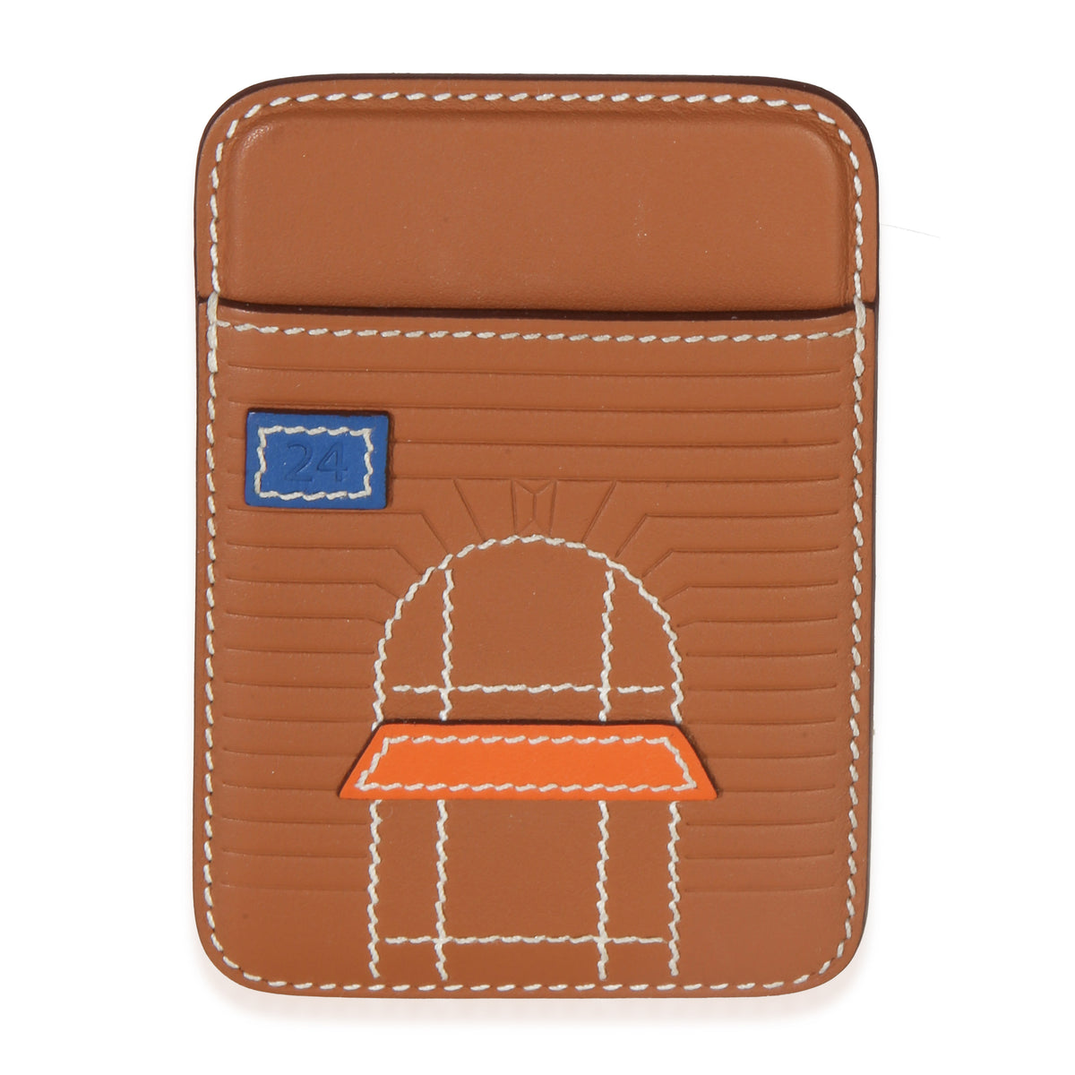 Hermès Gold Bleu De France Orange Swift Faubourg MagSafe Card Holder Wallet fv