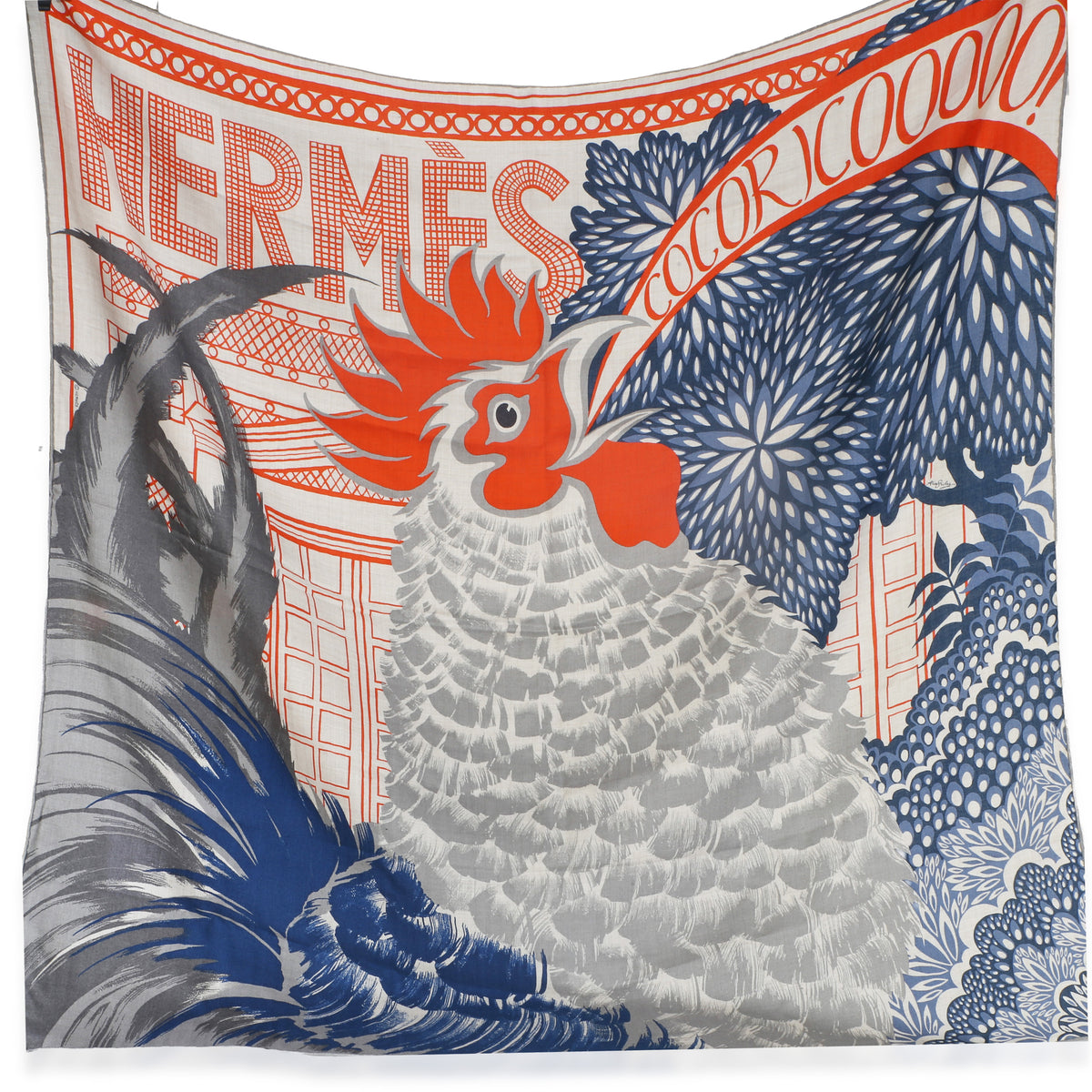 Hermès Mens Bleu Rouge Cororicoooo Cashmere Silk Scarf 100 id
