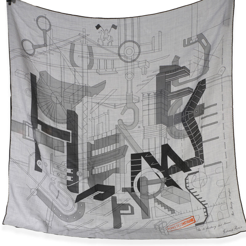 Hermès Mens Gris Chine Permis De Constructruir Silk Cashmere Scarf 100 fv