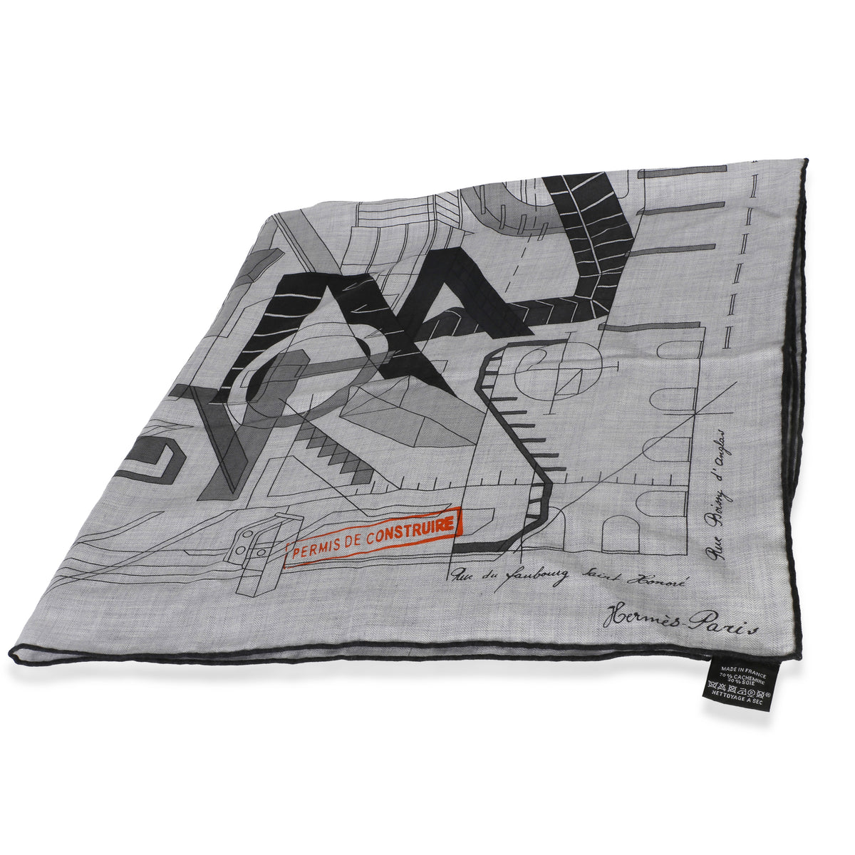 Hermès Mens Gris Chine Permis De Constructruir Silk Cashmere Scarf 100 2