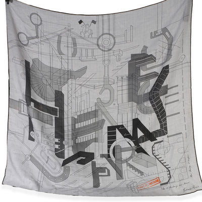 Hermès Mens Gris Chine Permis De Constructruir Silk Cashmere Scarf 100 fv