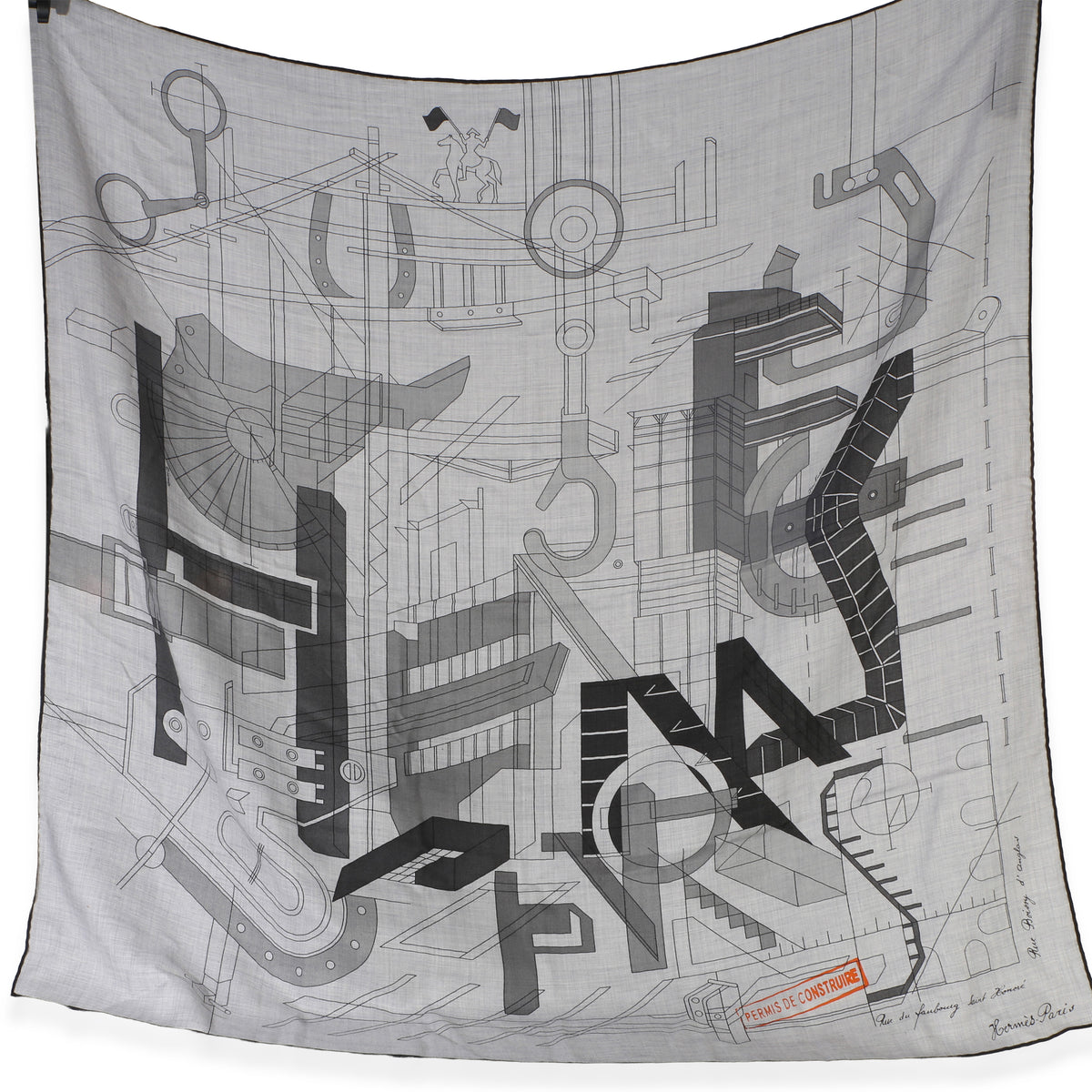 Hermès Mens Gris Chine Permis De Constructruir Silk Cashmere Scarf 100 fv