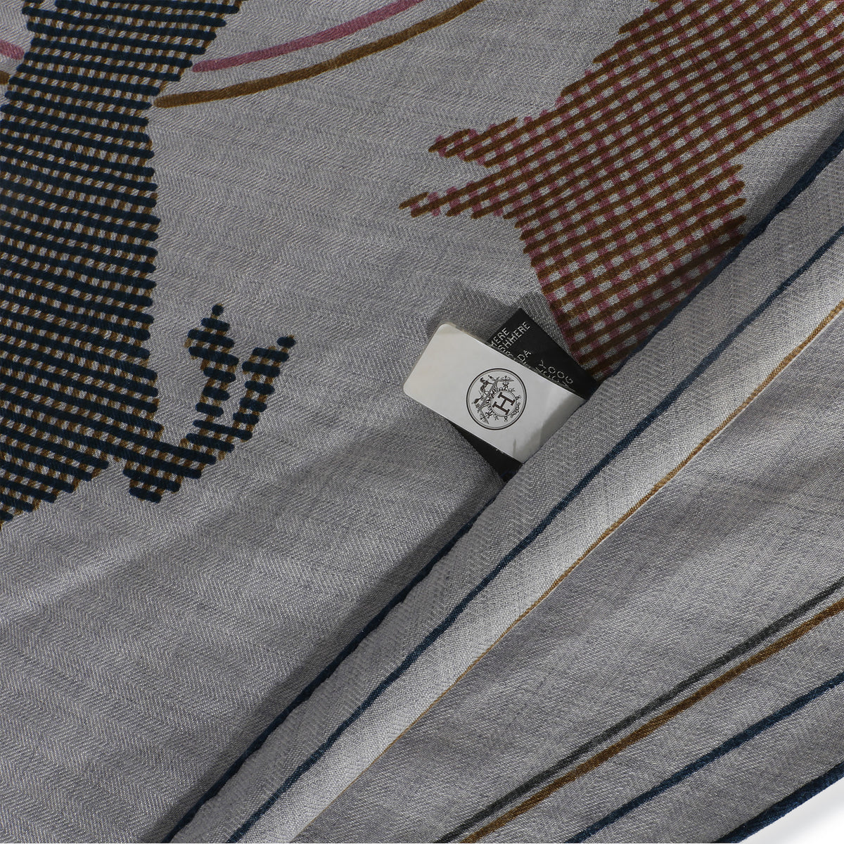 Hermès Mens Gris Chine Thor Cashmere Silk Losange Scarf GM 4