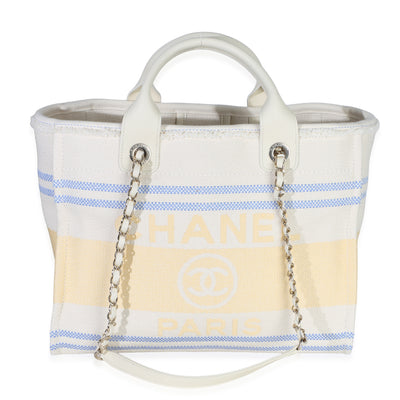 Chanel Multicolor Blue Yellow Striped Canvas Medium Deauville Tote Handbag id