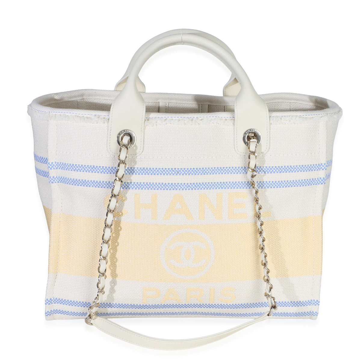 Chanel Multicolor Blue Yellow Striped Canvas Medium Deauville Tote Handbag id