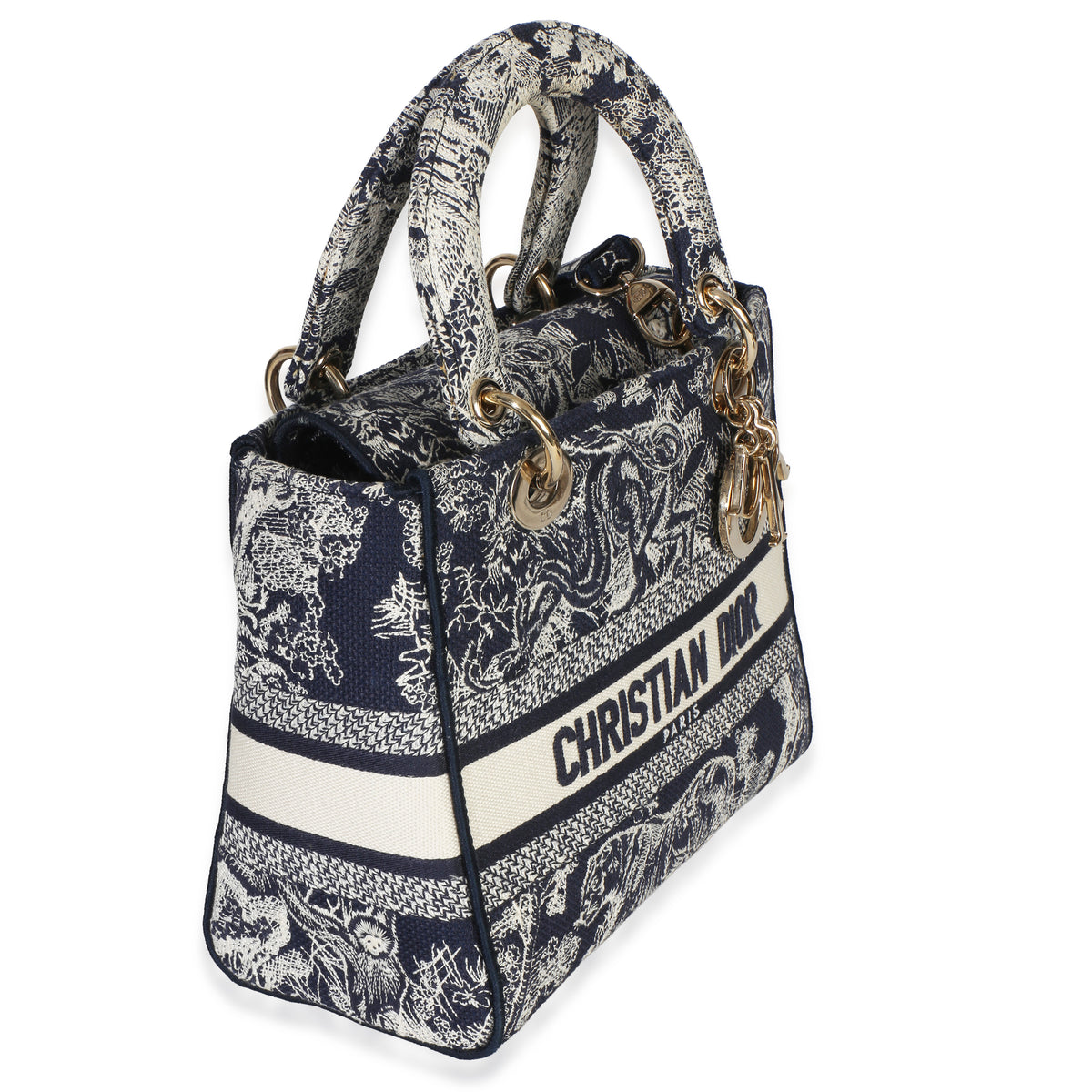 Christian Dior Navy Canvas Toile De Jouy Embroidered Medium Lady D Lite Handbag 2