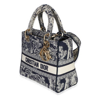 Christian Dior Navy Canvas Toile De Jouy Embroidered Medium Lady D Lite Handbag 3