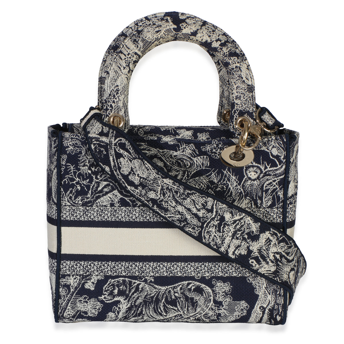 Christian Dior Navy Canvas Toile De Jouy Embroidered Medium Lady D Lite Handbag 4