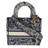 Christian Dior Navy Canvas Toile De Jouy Embroidered Medium Lady D Lite Handbag 4