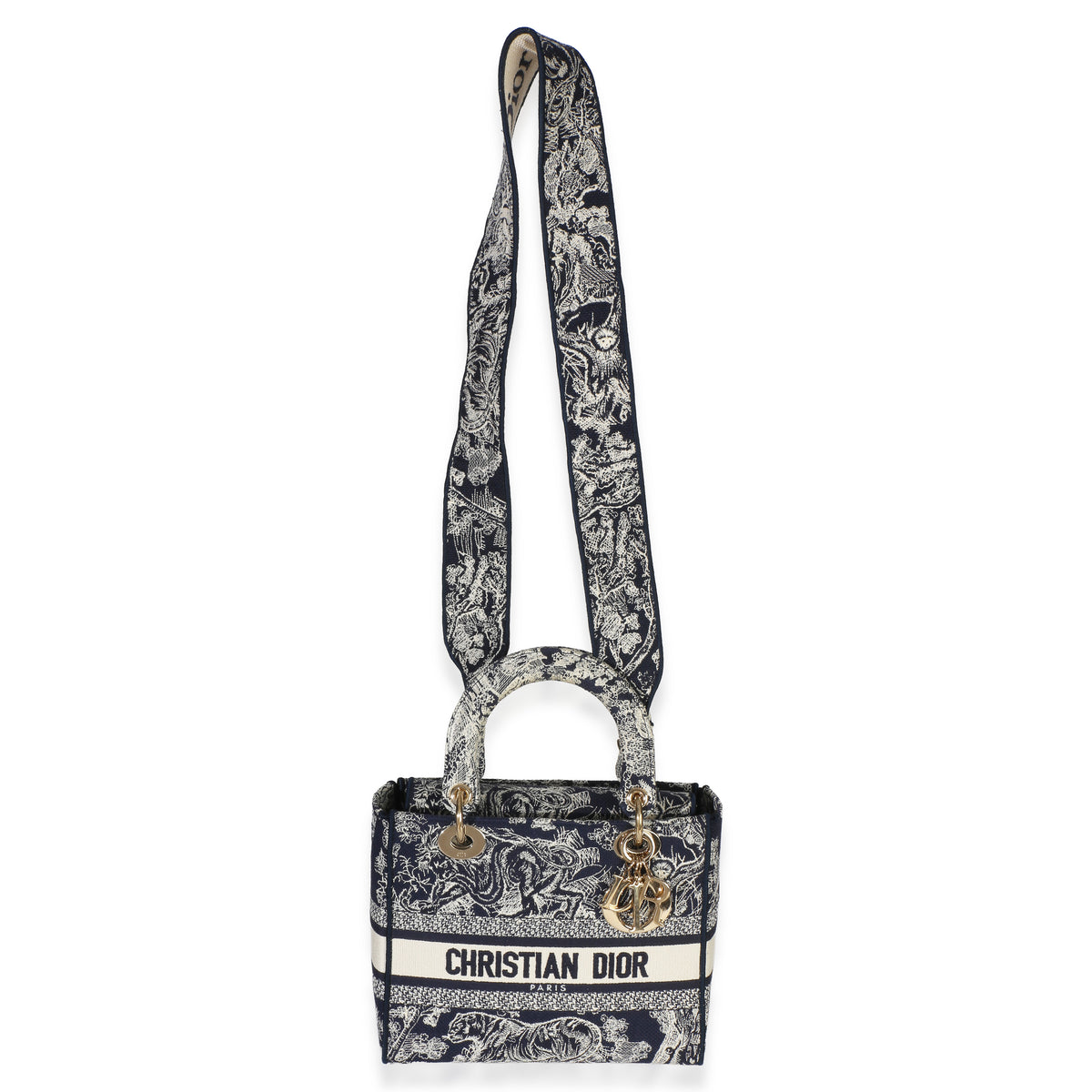Christian Dior Navy Canvas Toile De Jouy Embroidered Medium Lady D Lite Handbag 8