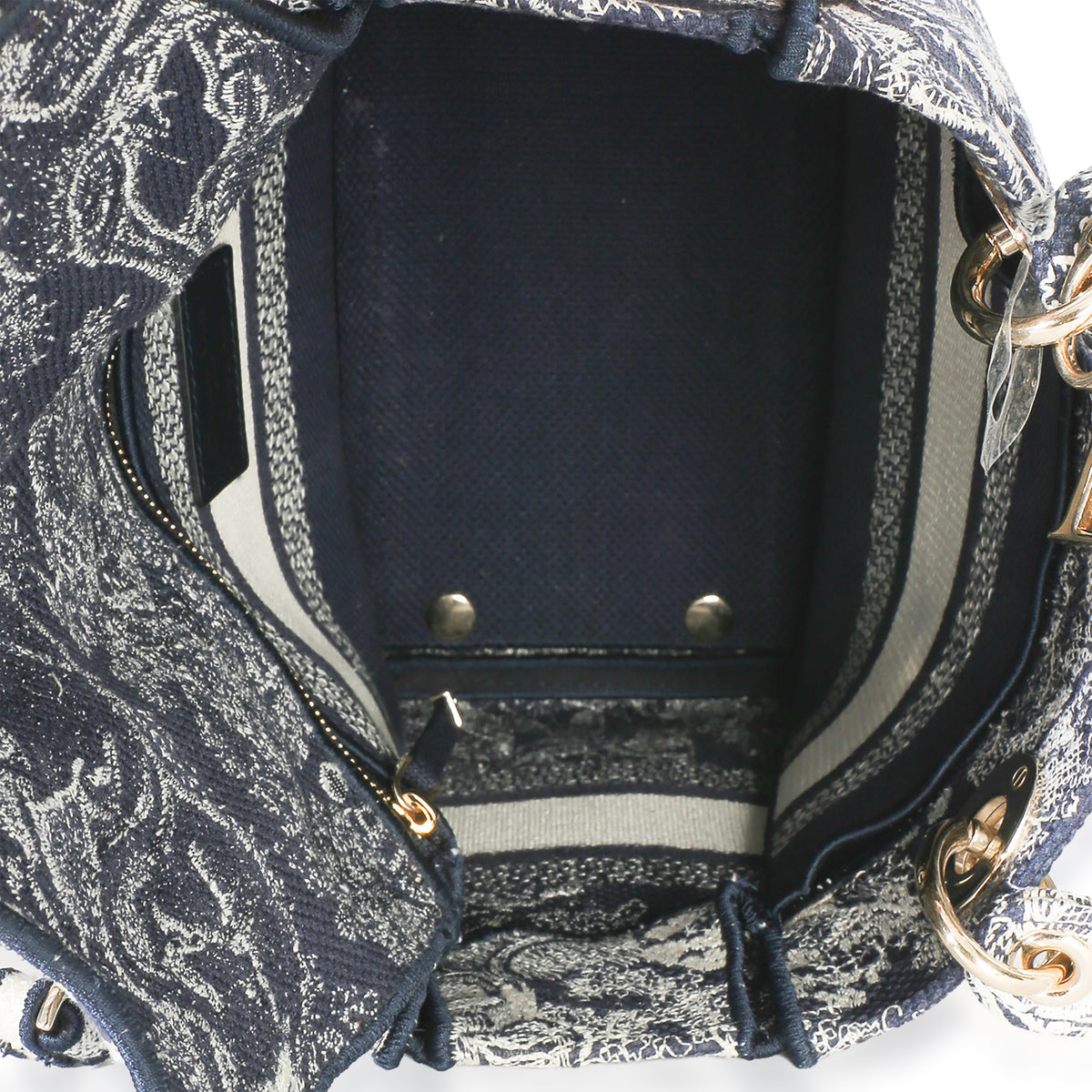 Christian Dior Navy Canvas Toile De Jouy Embroidered Medium Lady D Lite Handbag 9