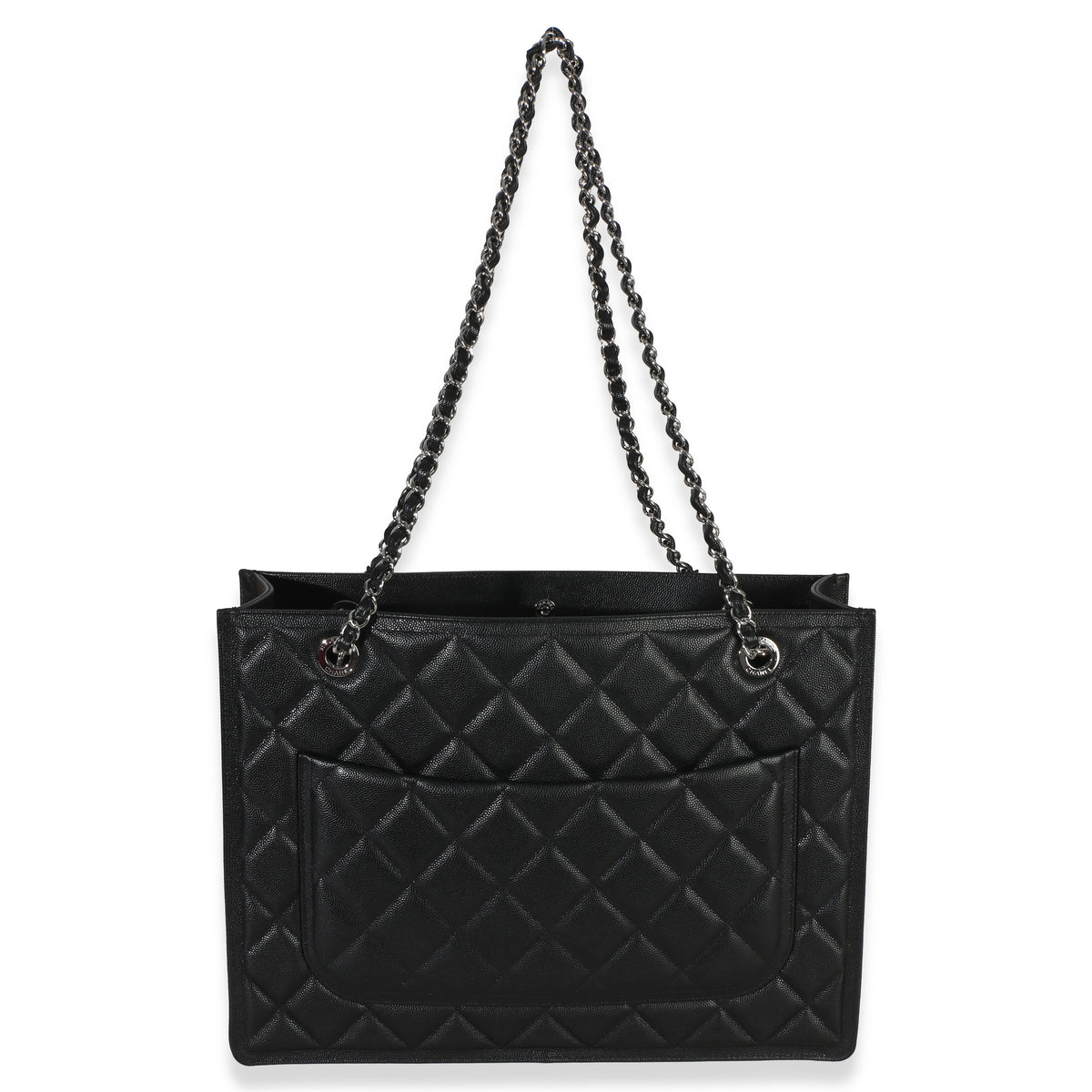 Chanel Black Quilted Caviar CC Shopping Tote Handbag bv
