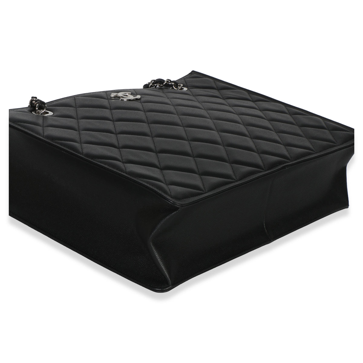 Chanel Black Quilted Caviar CC Shopping Tote Handbag clasp