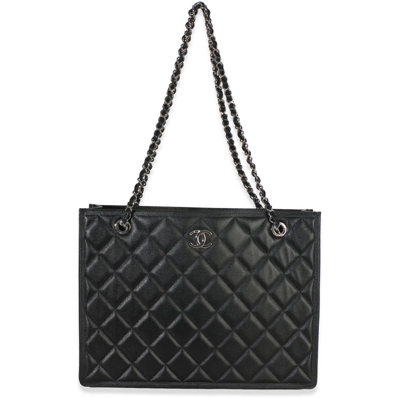 Chanel Black Quilted Caviar CC Shopping Tote Handbag fv