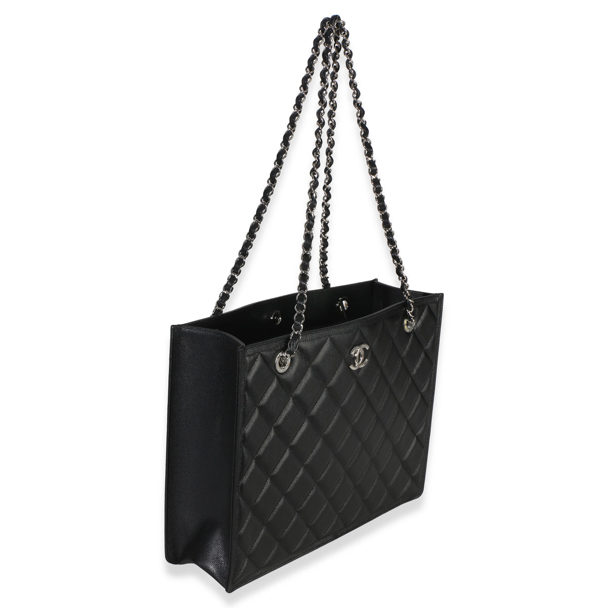 Chanel Black Quilted Caviar CC Shopping Tote Handbag pv